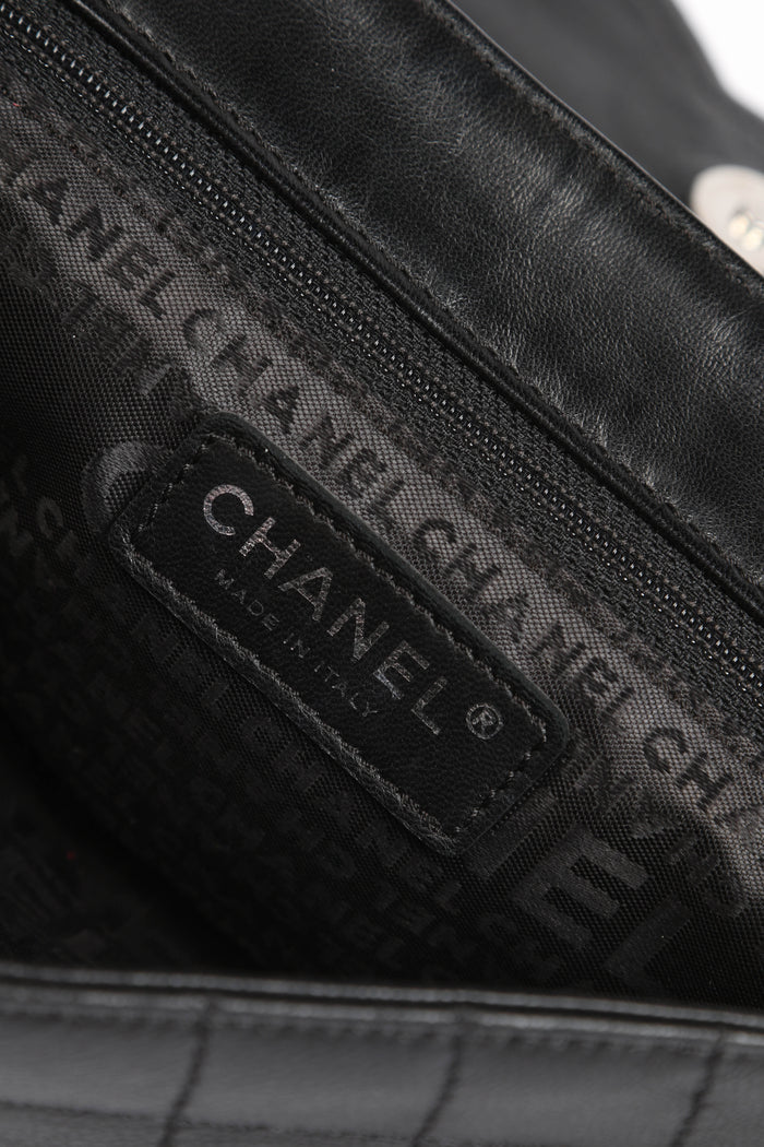 2000s Chanel Black Leather No.5 Camellia Single Flap Shoulder Bag