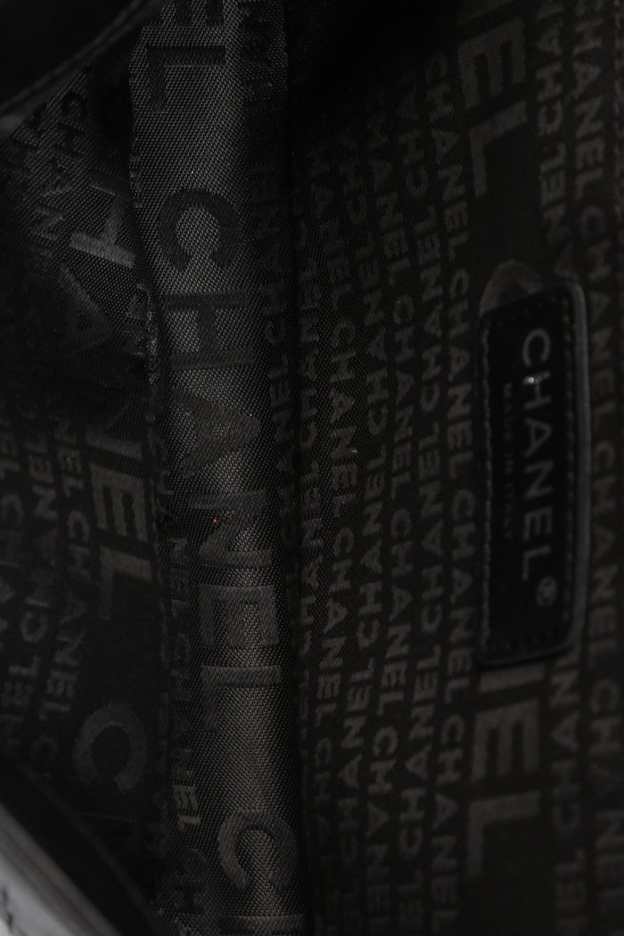 2000s Chanel Black Leather No.5 Camellia Single Flap Shoulder Bag