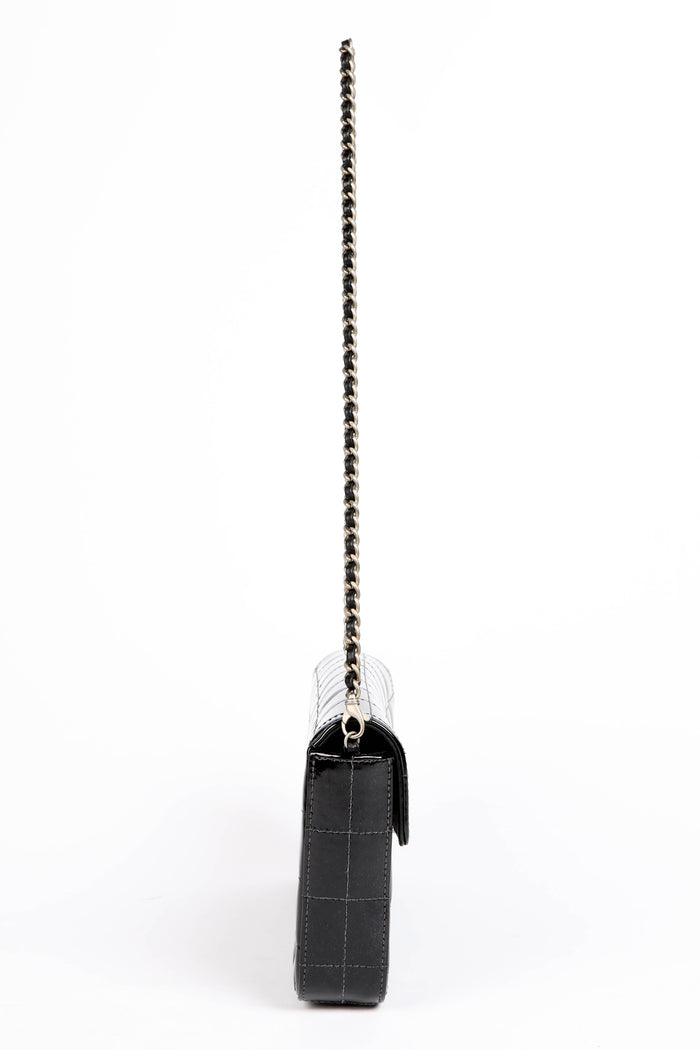 2000s Chanel Black Patent Leather East West Chocolate Bar Shoulder Bag