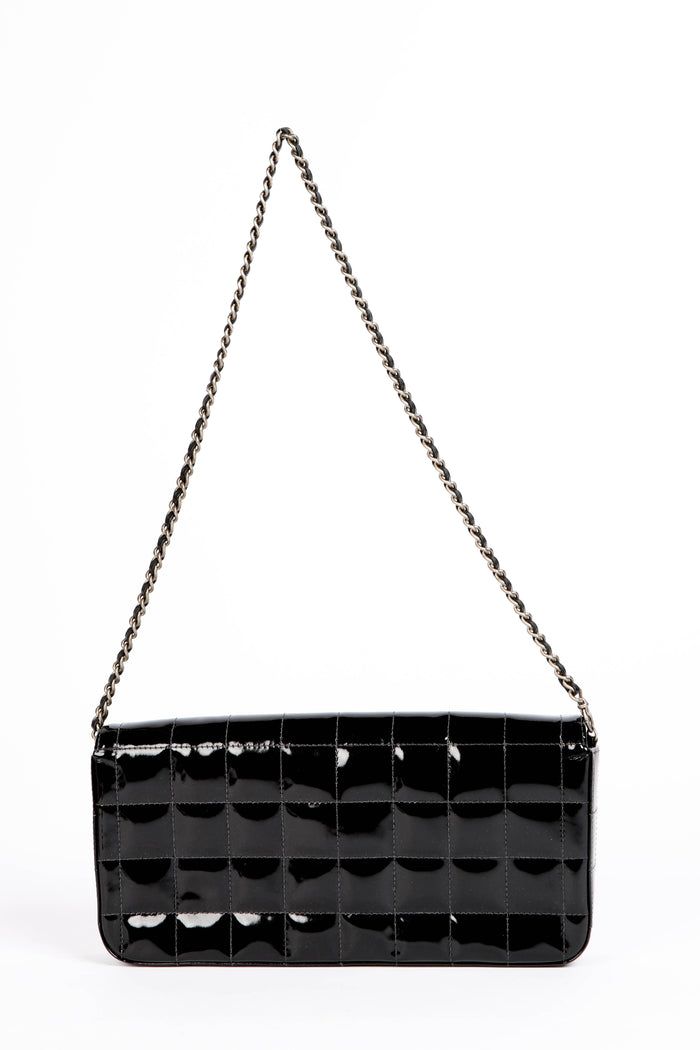2000s Chanel Black Patent Leather East West Chocolate Bar Shoulder Bag