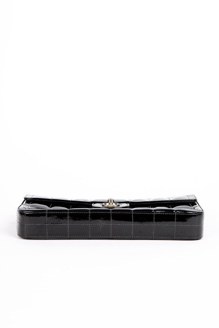 2000s Chanel Black Patent Leather East West Chocolate Bar Shoulder Bag