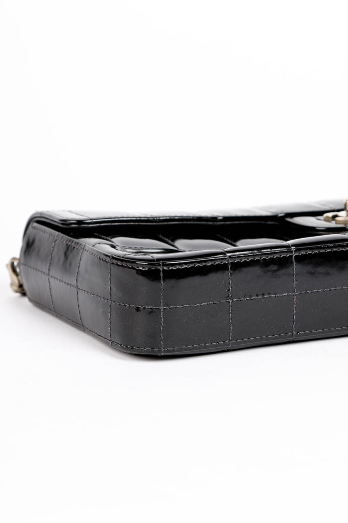 2000s Chanel Black Patent Leather East West Chocolate Bar Shoulder Bag