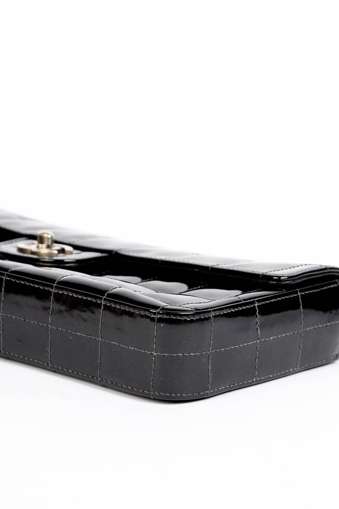 2000s Chanel Black Patent Leather East West Chocolate Bar Shoulder Bag
