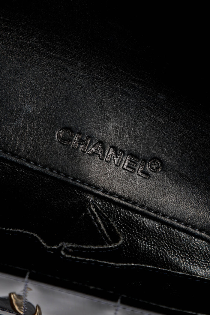 2000s Chanel Black Patent Leather East West Chocolate Bar Shoulder Bag