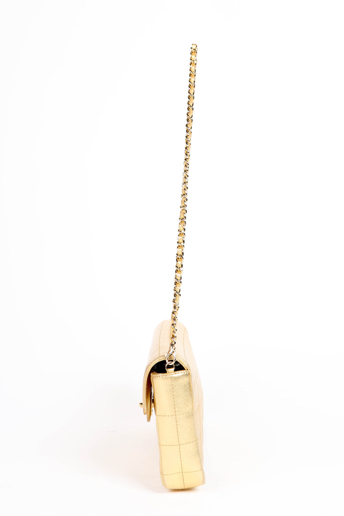 2000s Chanel Gold Lambskin Leather East West Chocolate Bar Shoulder Bag