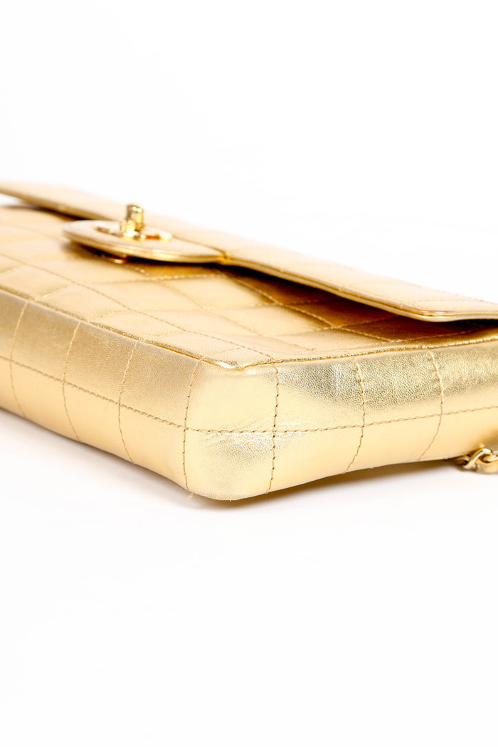 2000s Chanel Gold Lambskin Leather East West Chocolate Bar Shoulder Bag