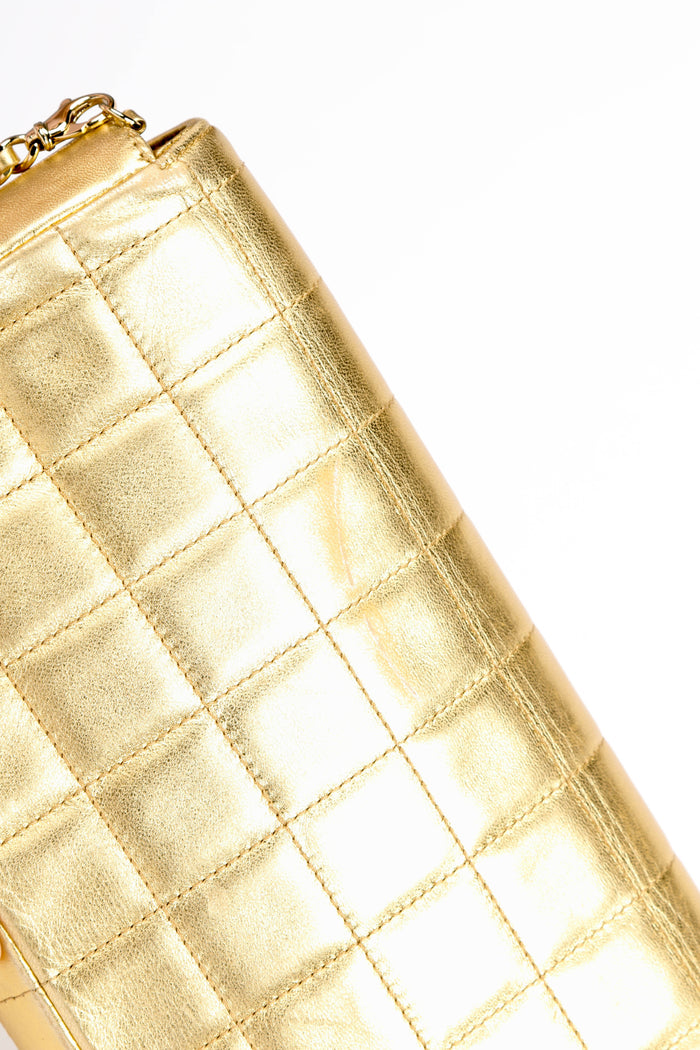 2000s Chanel Gold Lambskin Leather East West Chocolate Bar Shoulder Bag