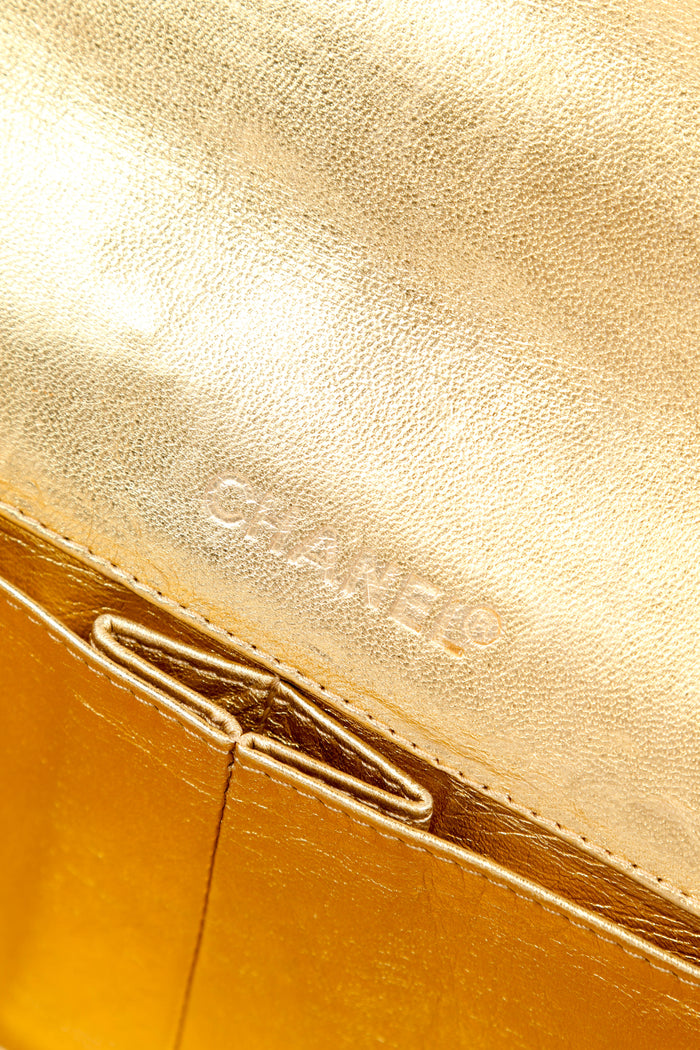 2000s Chanel Gold Lambskin Leather East West Chocolate Bar Shoulder Bag