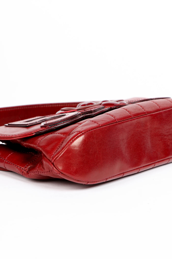 2000s Chanel Burgundy Leather No.5 Camellia Single Flap Shoulder Bag