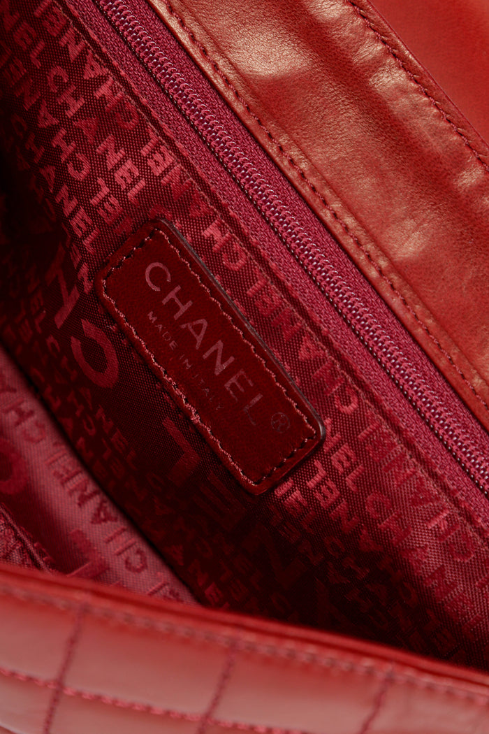2000s Chanel Burgundy Leather No.5 Camellia Single Flap Shoulder Bag