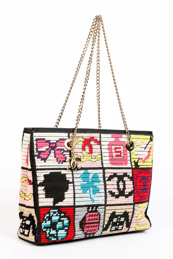2000s Chanel Embroidered Multicolour Icon Shoulder Bag