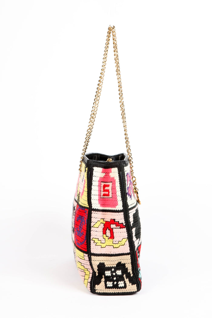 2000s Chanel Embroidered Multicolour Icon Shoulder Bag