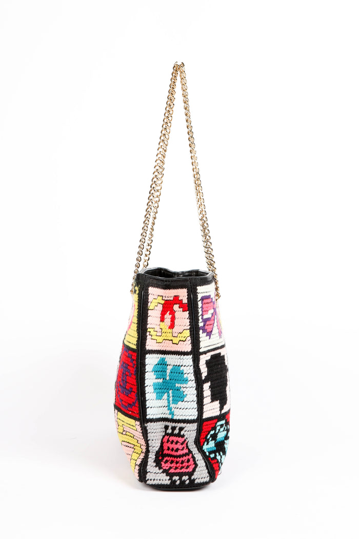2000s Chanel Embroidered Multicolour Icon Shoulder Bag
