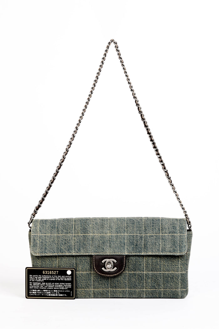 Vintage Chanel Denim Chocolate Bar East West Single Flap Shoulder Bag