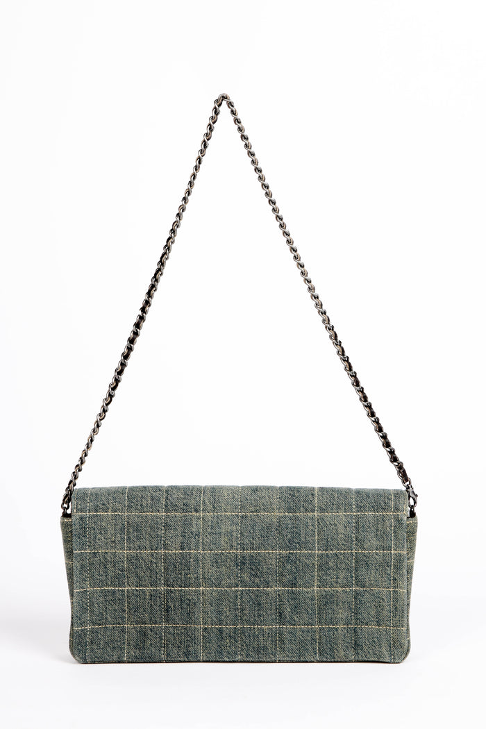 Vintage Chanel Denim Chocolate Bar East West Single Flap Shoulder Bag