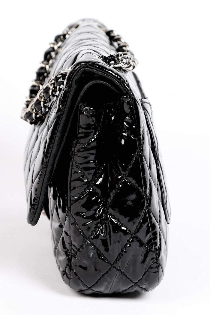 2000s Chanel Black Patent Leather Medium Double Flap Shoulder Bag