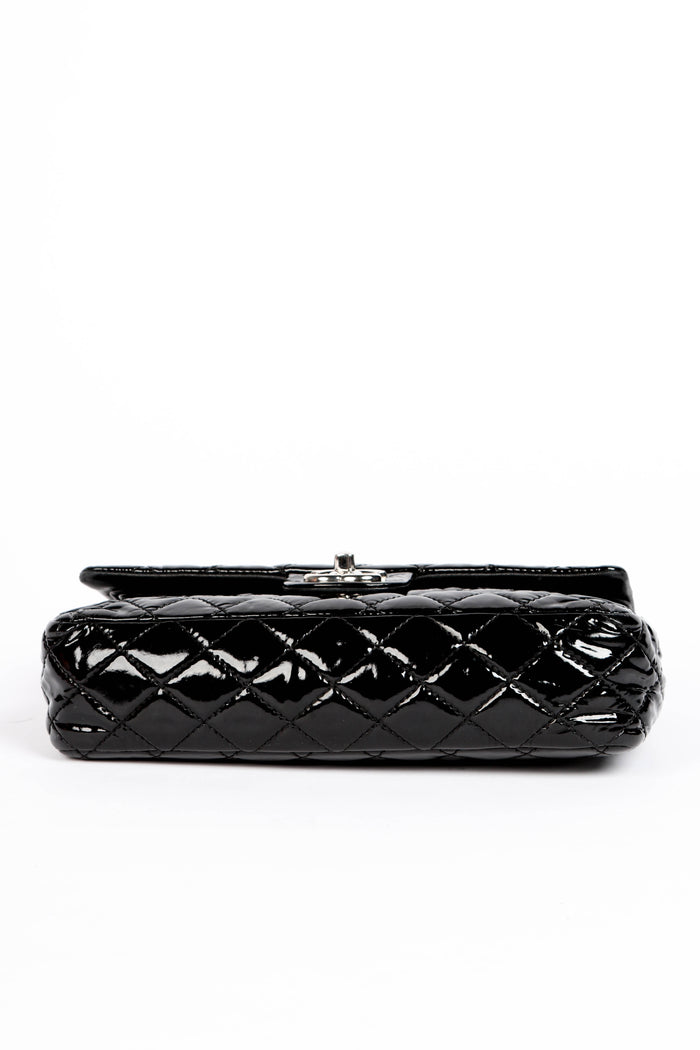 2000s Chanel Black Patent Leather Medium Double Flap Shoulder Bag