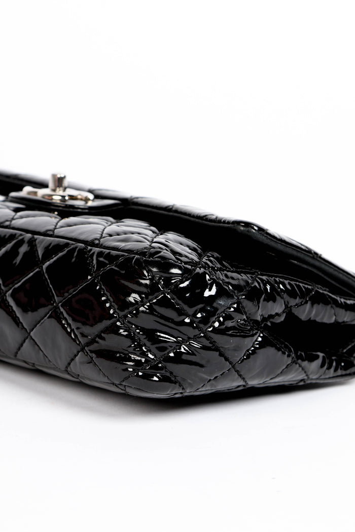 2000s Chanel Black Patent Leather Medium Double Flap Shoulder Bag