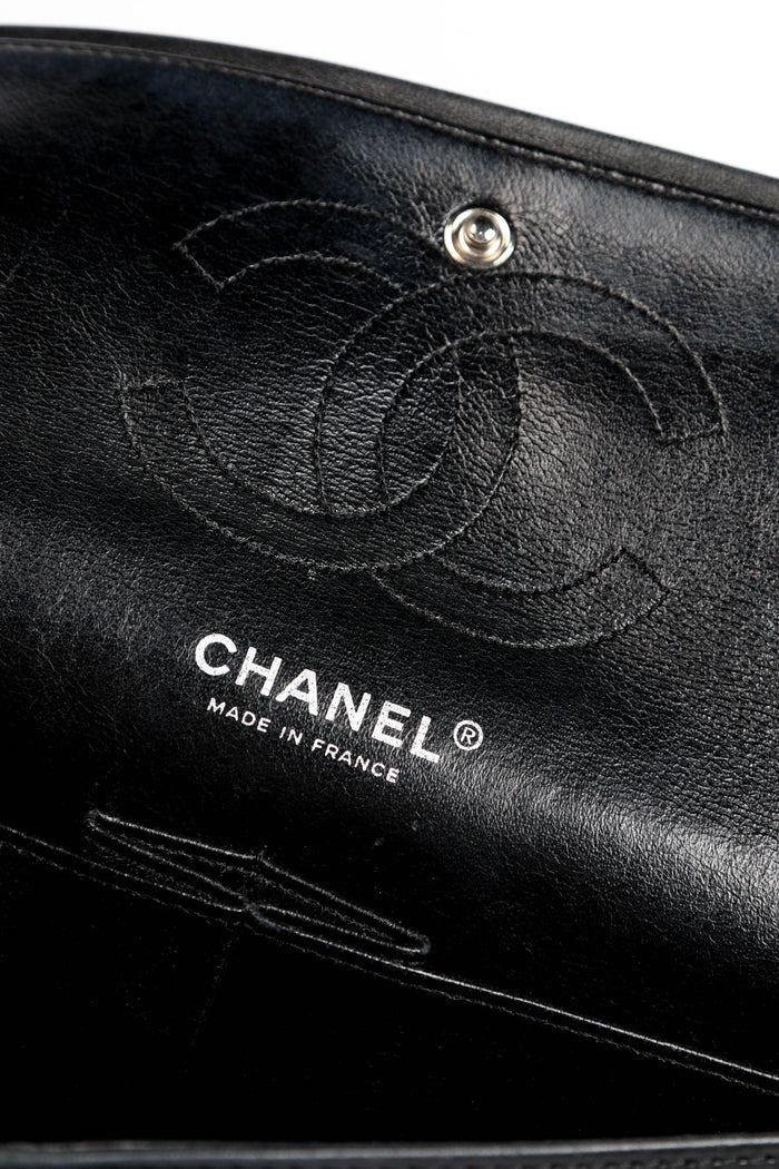 2000s Chanel Black Patent Leather Medium Double Flap Shoulder Bag