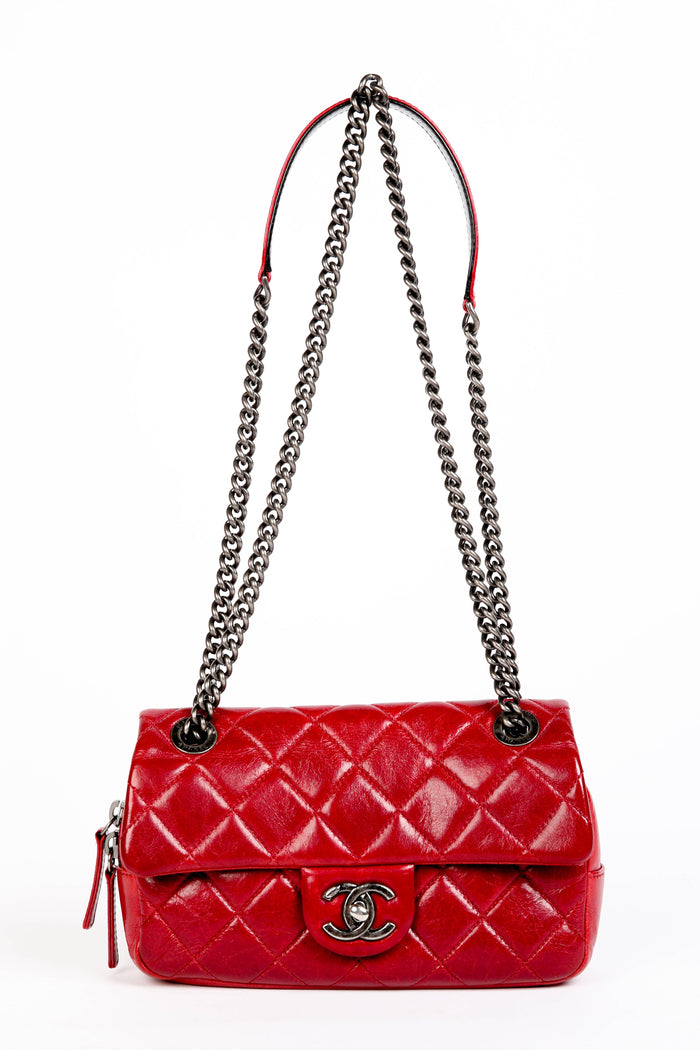 2010s Chanel Red Aged Calfskin Mini Rectangular Flap Bag