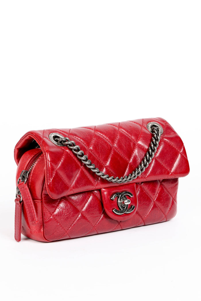 2010s Chanel Red Aged Calfskin Mini Rectangular Flap Bag