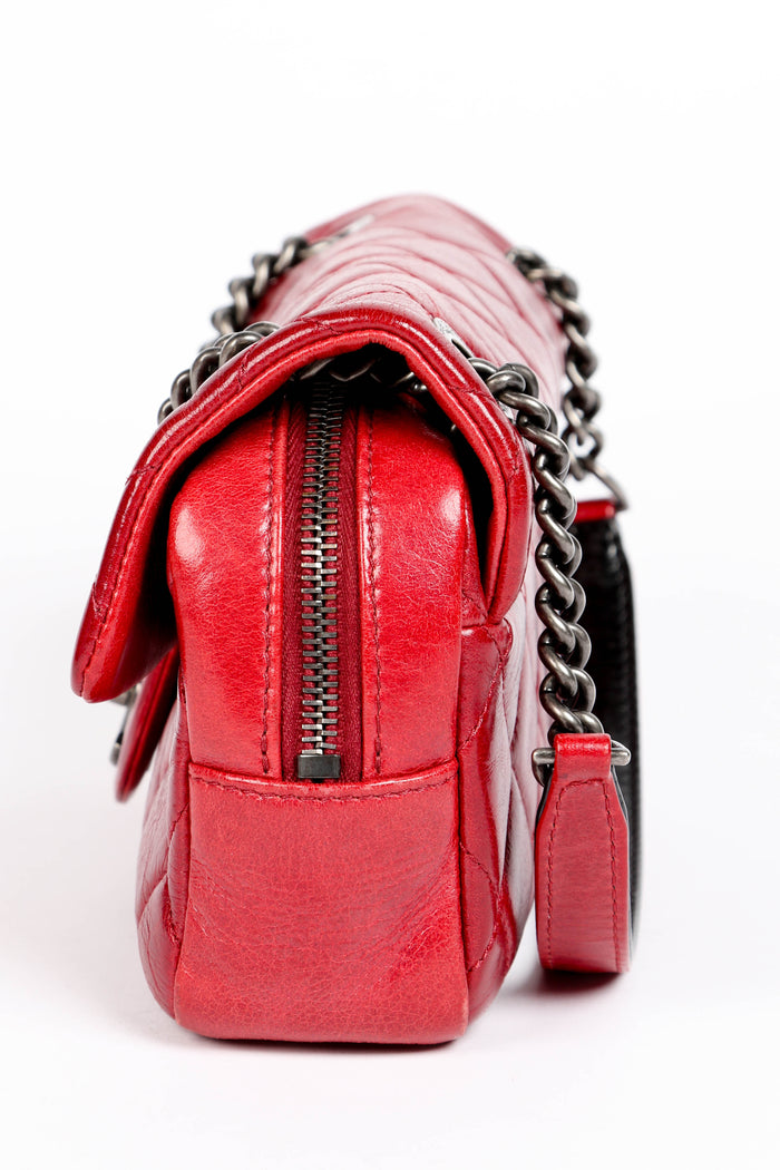 2010s Chanel Red Aged Calfskin Mini Rectangular Flap Bag