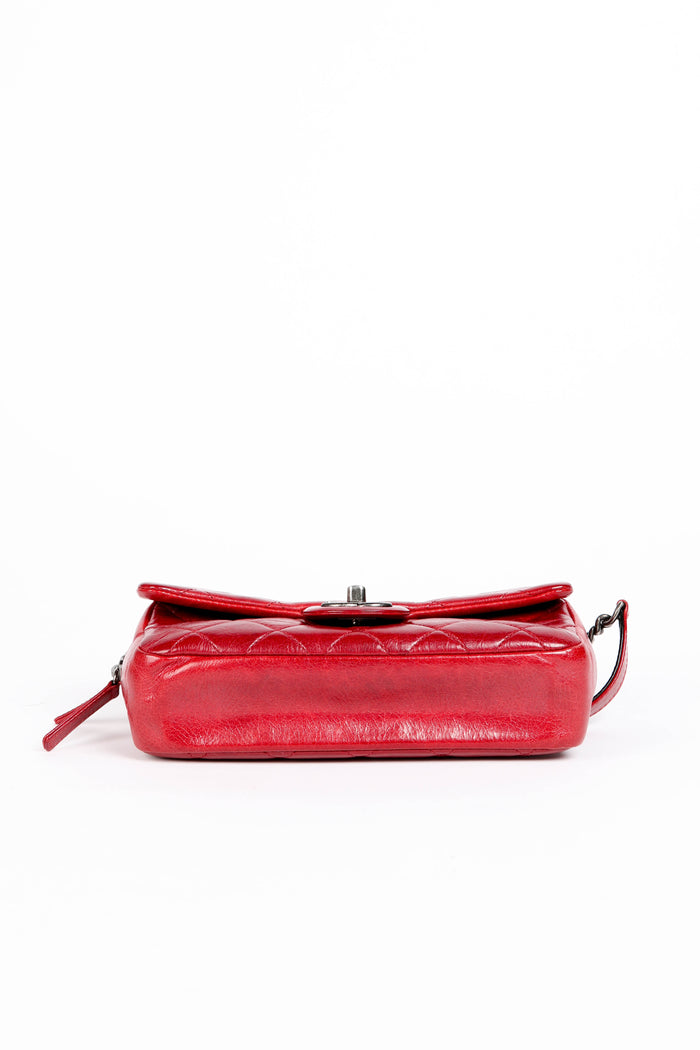 2010s Chanel Red Aged Calfskin Mini Rectangular Flap Bag