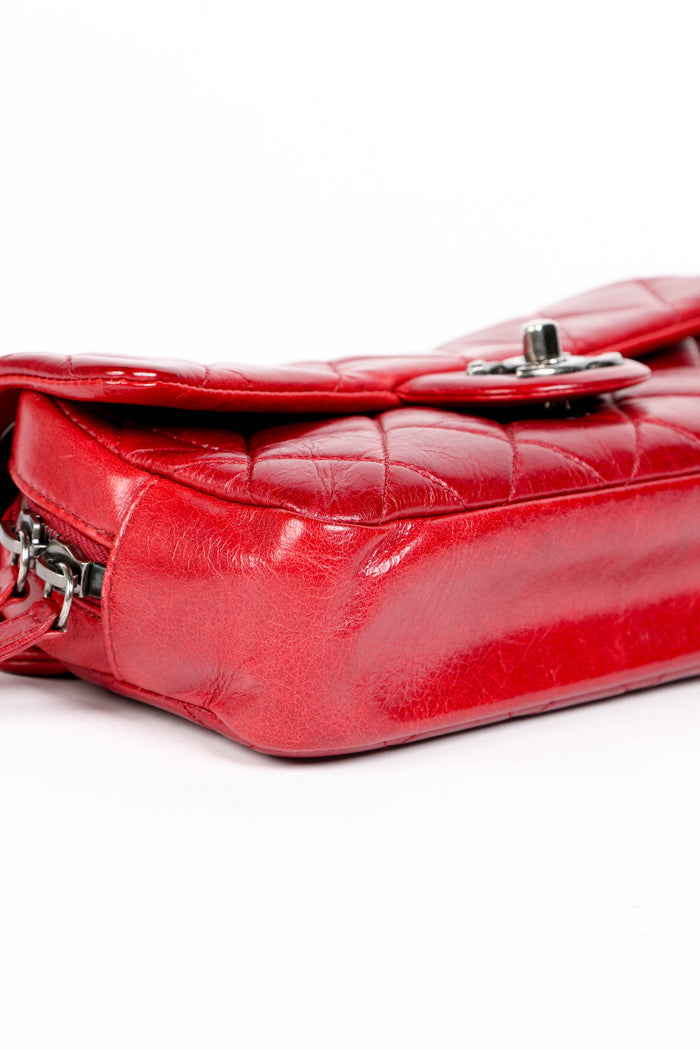2010s Chanel Red Aged Calfskin Mini Rectangular Flap Bag
