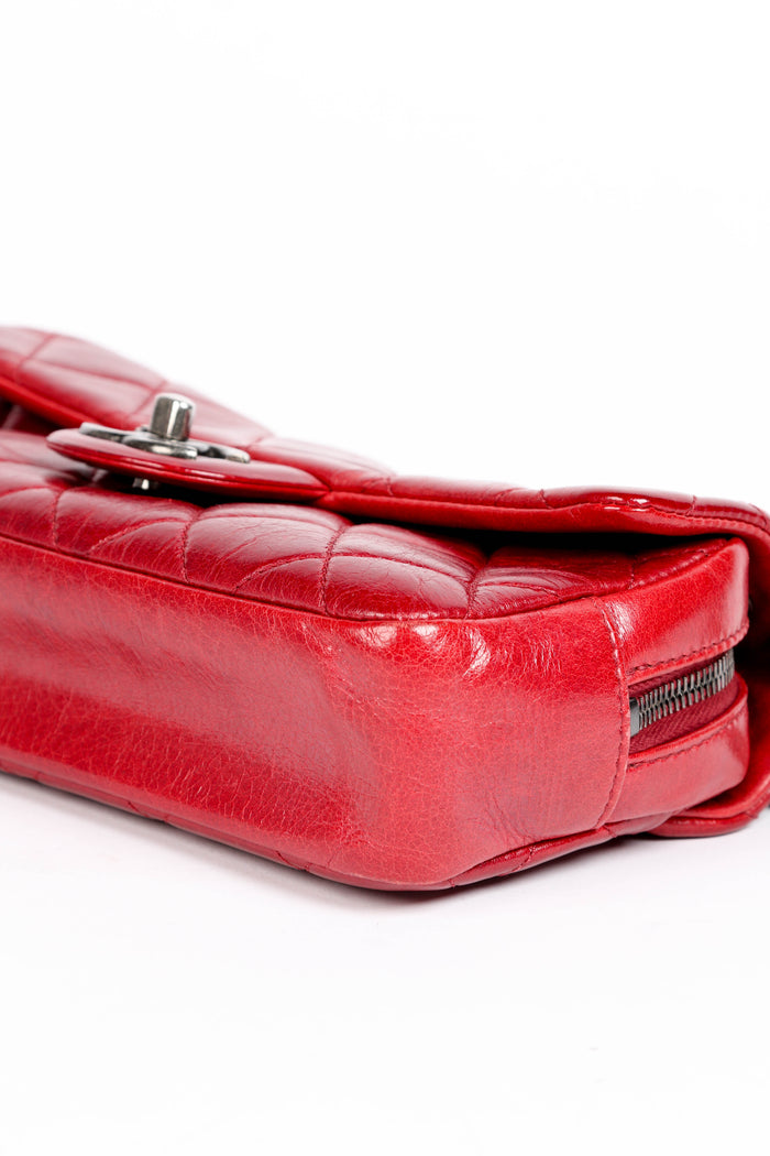 2010s Chanel Red Aged Calfskin Mini Rectangular Flap Bag