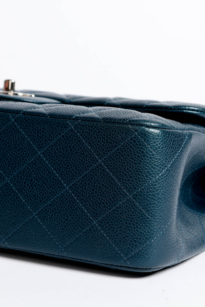 2010s Chanel Blue Caviar Leather Jumbo Double Flap Shoulder Bag