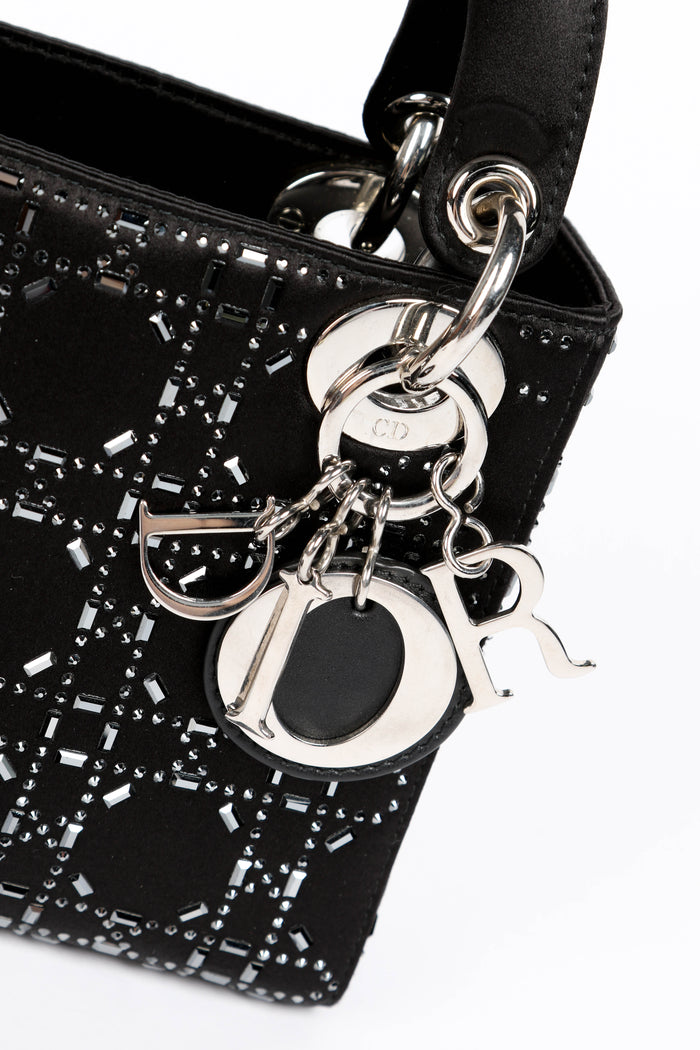 RARE 2022 Christian Dior Black Crystal Embellished Mini Lady Dior