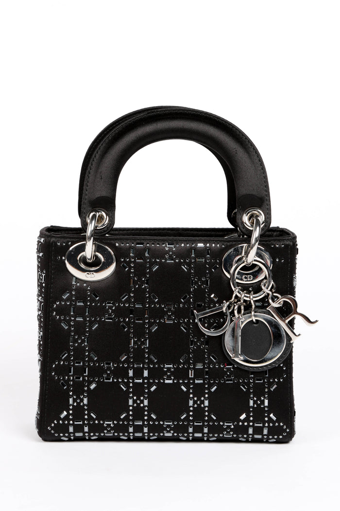 RARE 2022 Christian Dior Black Crystal Embellished Mini Lady Dior