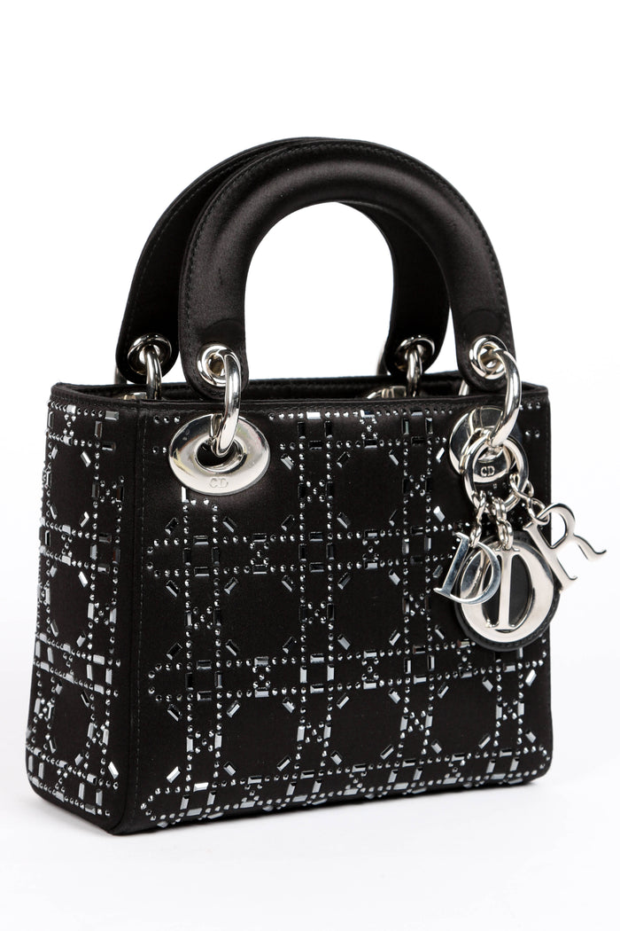RARE 2022 Christian Dior Black Crystal Embellished Mini Lady Dior