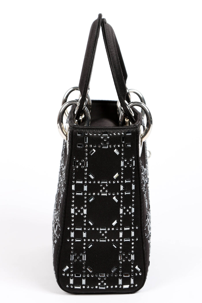RARE 2022 Christian Dior Black Crystal Embellished Mini Lady Dior