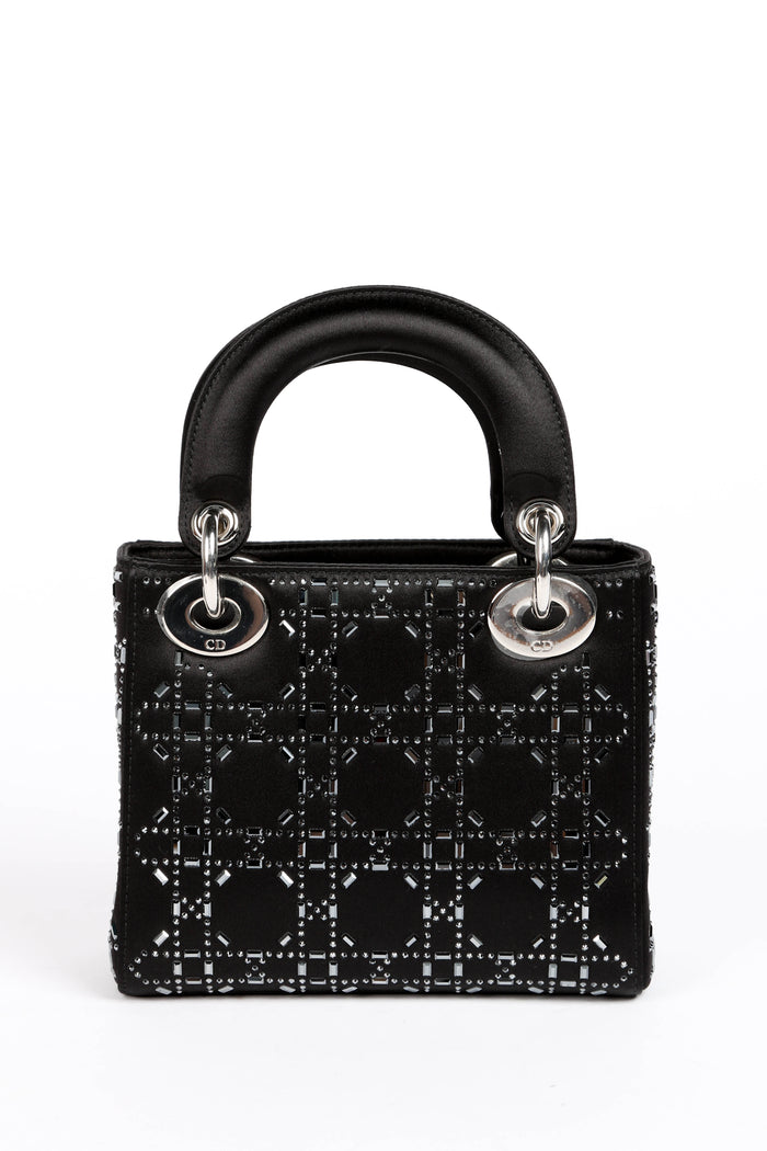 RARE 2022 Christian Dior Black Crystal Embellished Mini Lady Dior