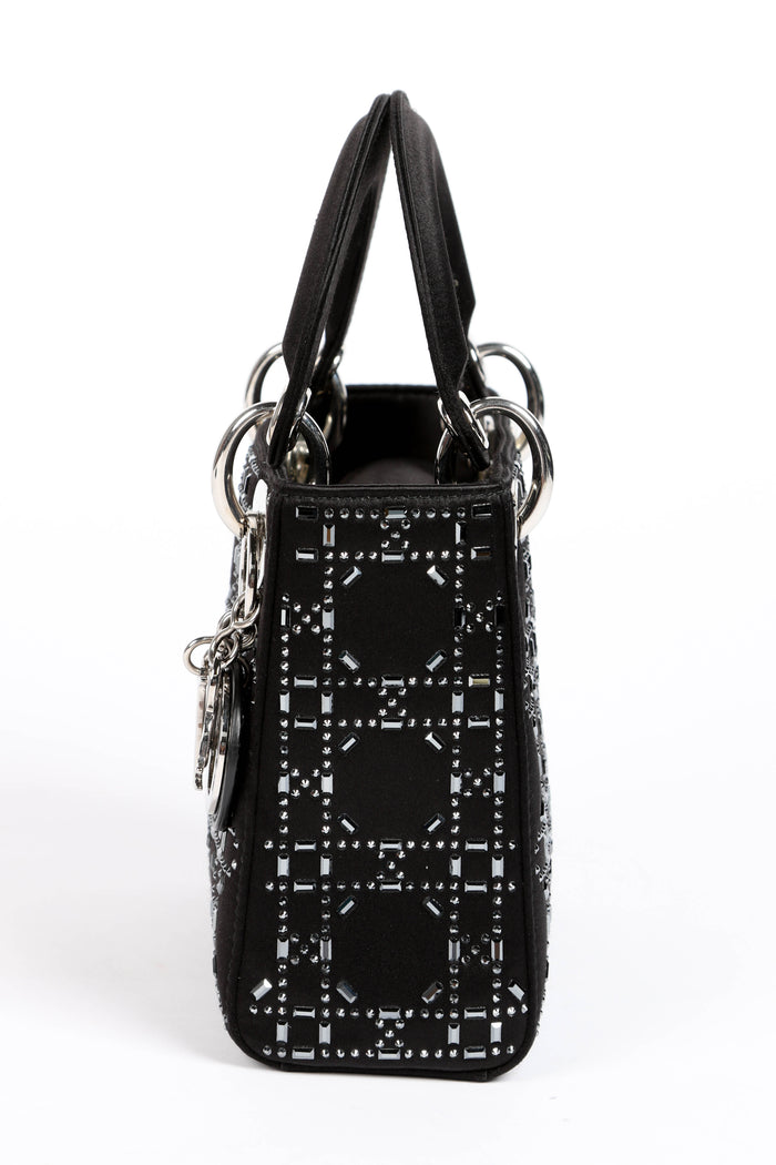RARE 2022 Christian Dior Black Crystal Embellished Mini Lady Dior