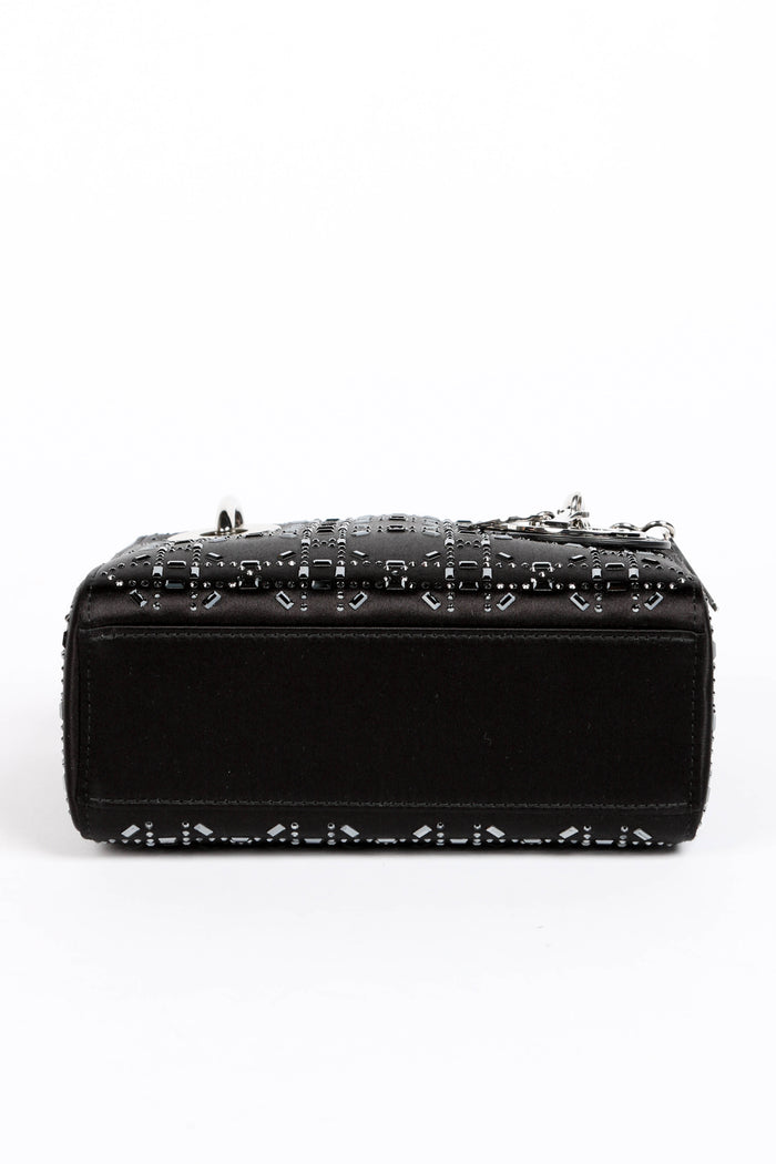 RARE 2022 Christian Dior Black Crystal Embellished Mini Lady Dior