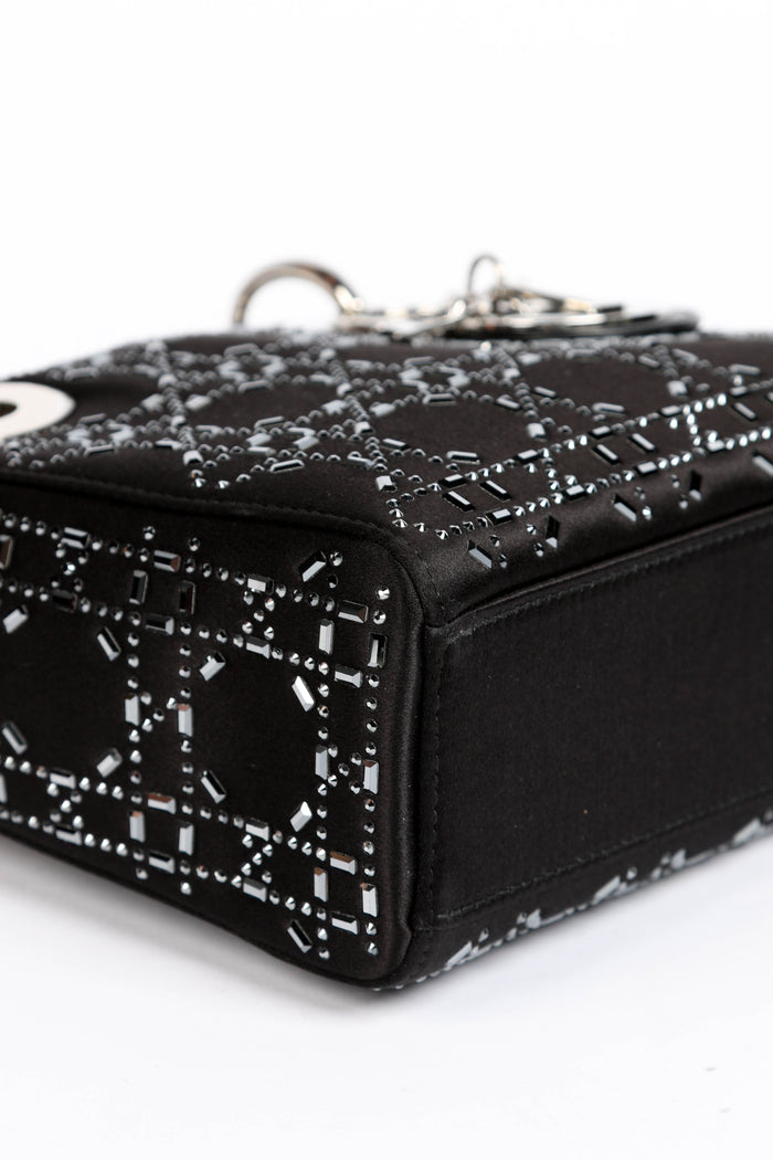 RARE 2022 Christian Dior Black Crystal Embellished Mini Lady Dior