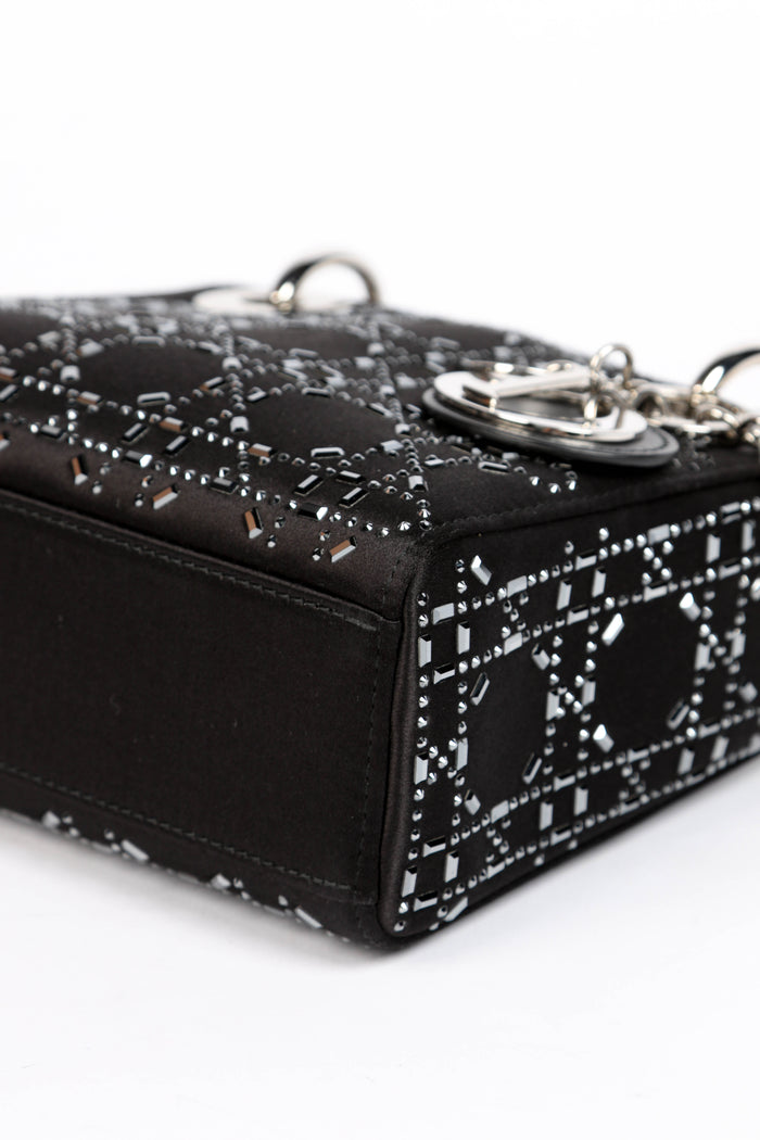RARE 2022 Christian Dior Black Crystal Embellished Mini Lady Dior
