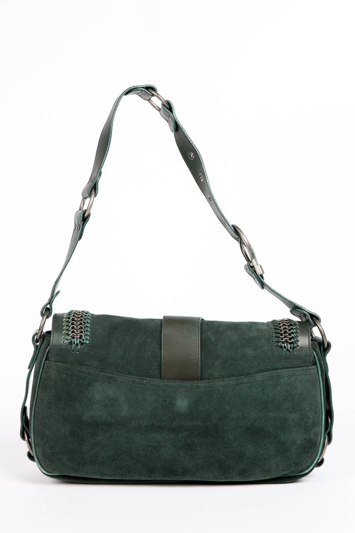 RARE Christian Dior Green Suede Gaucho Shoulder Bag