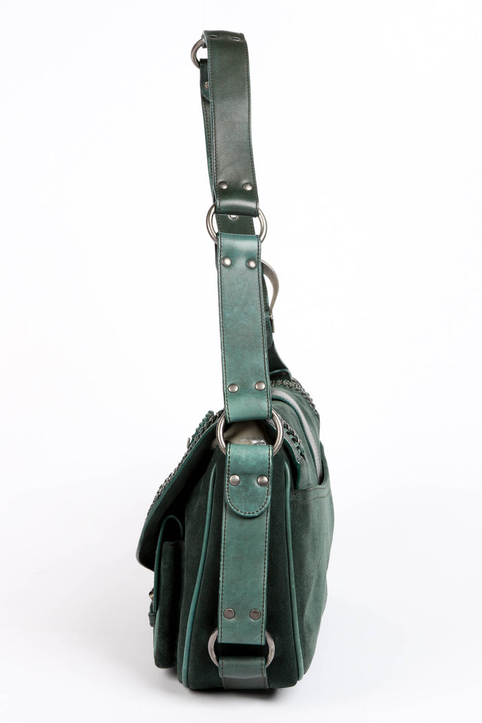 RARE Christian Dior Green Suede Gaucho Shoulder Bag
