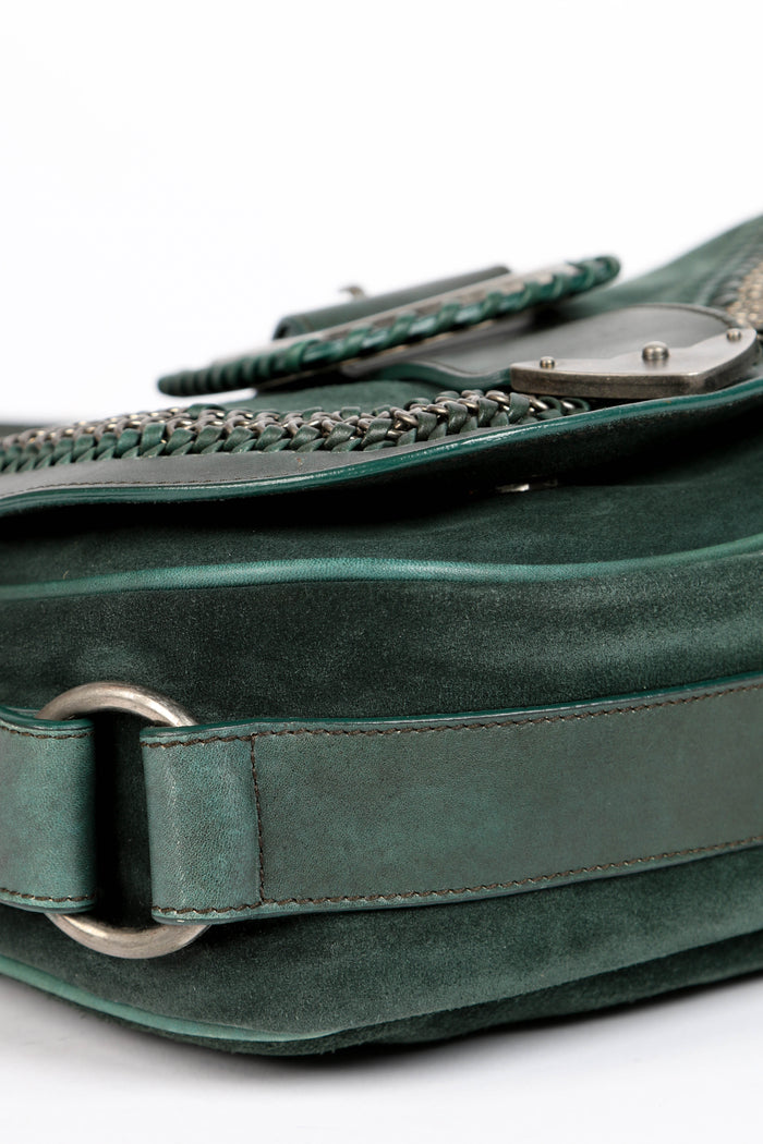RARE Christian Dior Green Suede Gaucho Shoulder Bag