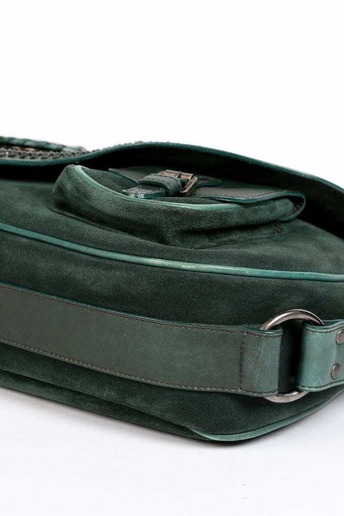 RARE Christian Dior Green Suede Gaucho Shoulder Bag