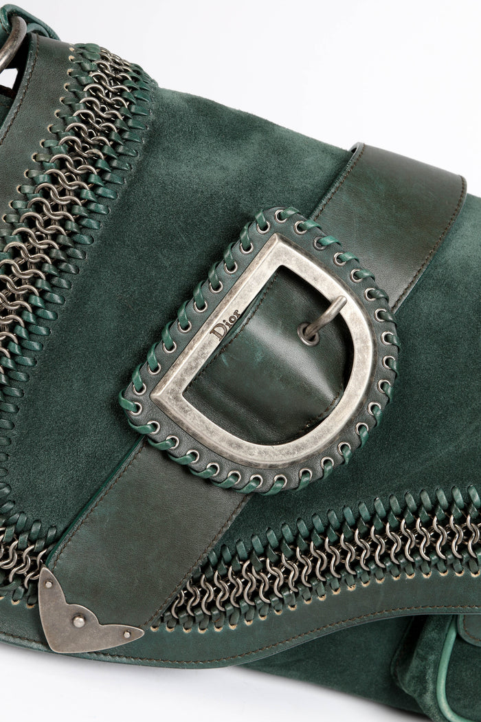 RARE Christian Dior Green Suede Gaucho Shoulder Bag