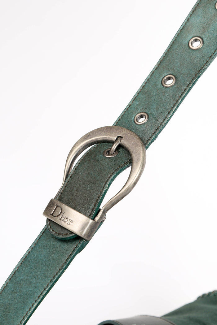 RARE Christian Dior Green Suede Gaucho Shoulder Bag