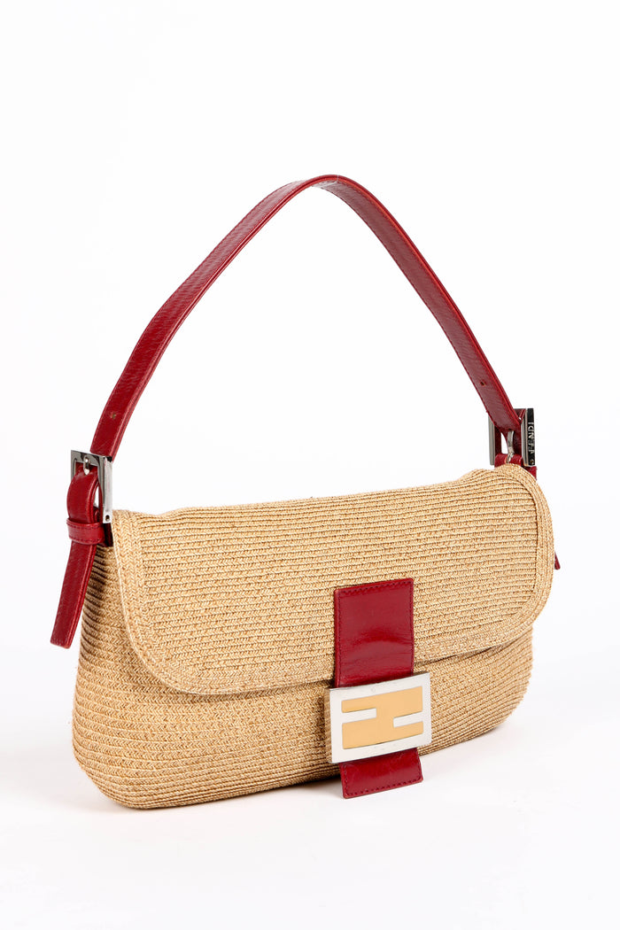 Vintage Fendi Raffia Baguette Shoulder Bag