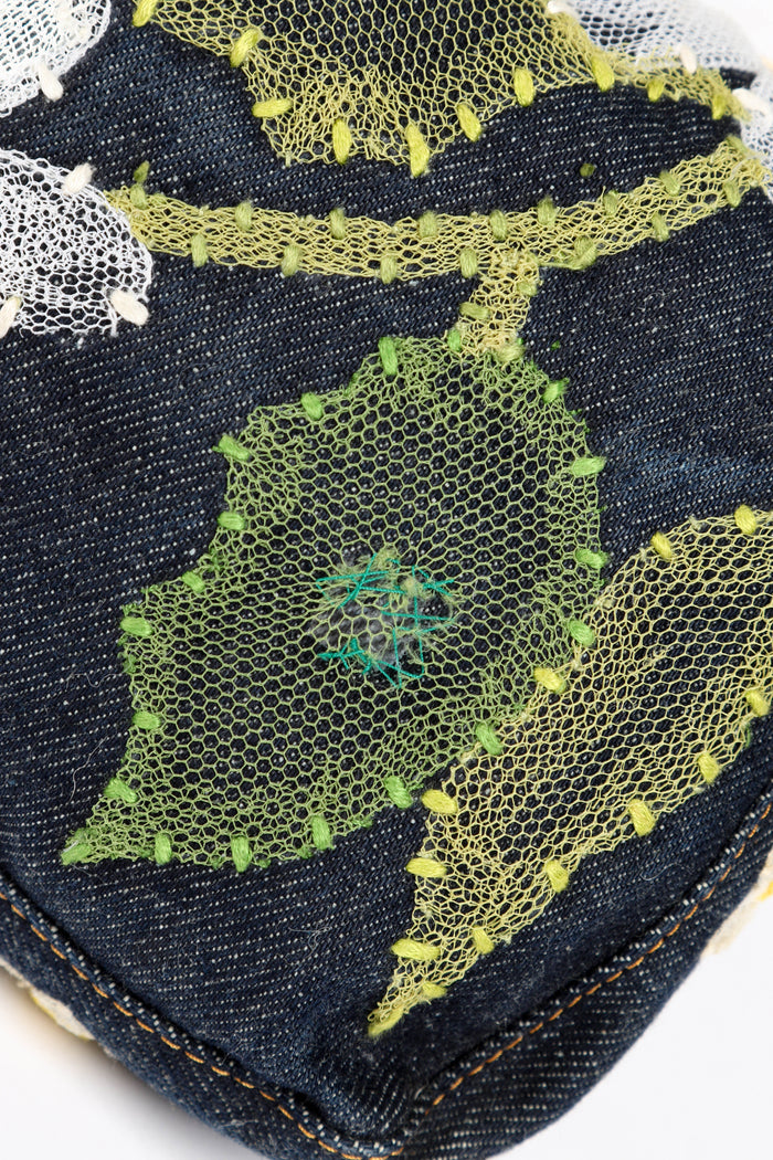 Vintage Fendi Denim Baguette with Mesh Flower Appliqué