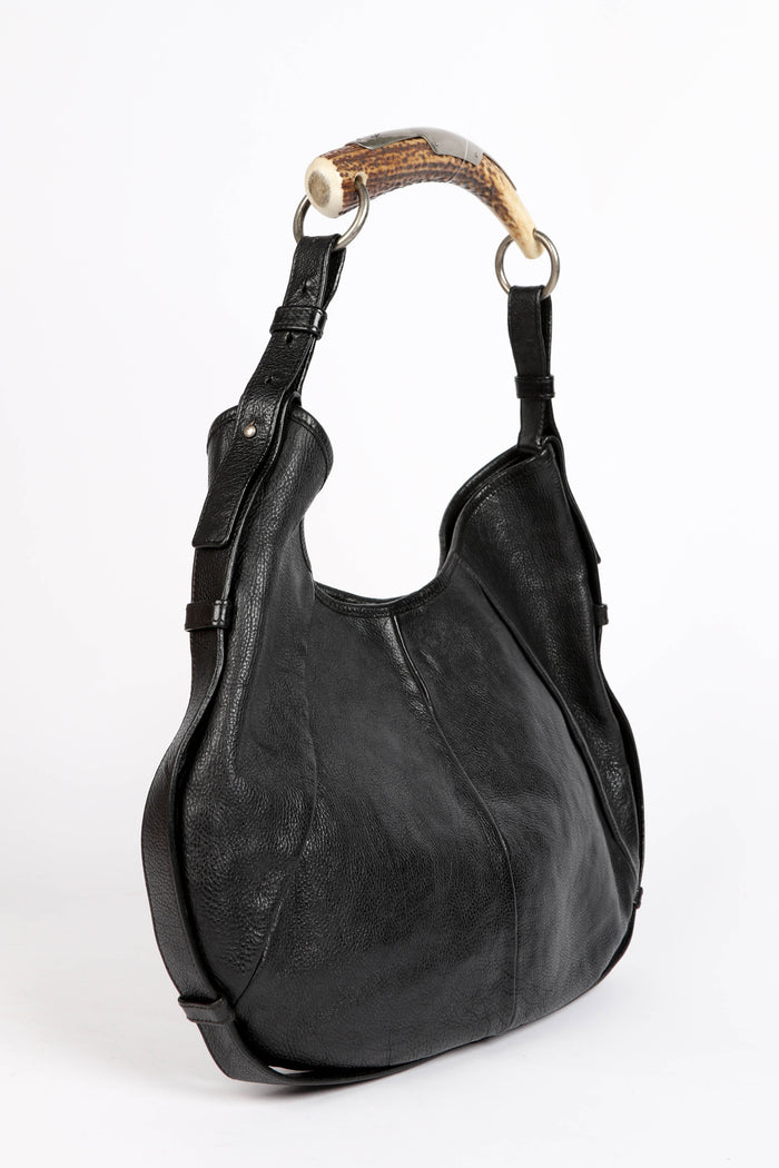 Vintage Yves Saint Laurent Black Leather Mombasa Shoulder Bag