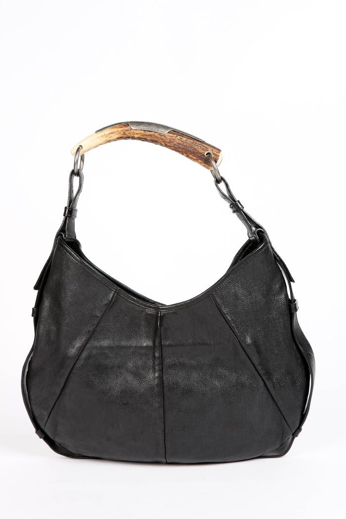 Vintage Yves Saint Laurent Black Leather Mombasa Shoulder Bag