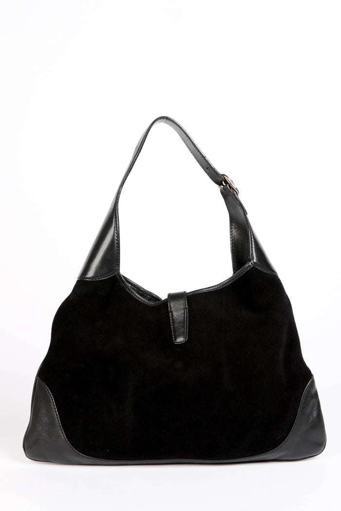 RARE Gucci Black Suede Stud Embellished Jackie Shoulder Bag